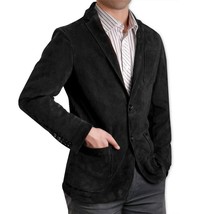 Blazer de gamuza de piel de cordero suave genuino para hombre negro... - $2,458.92 MXN+