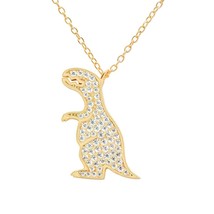 18K Yellow GP White Created Diamonds Dinosaur Pendant Necklace Womens Party Gift - £72.58 GBP