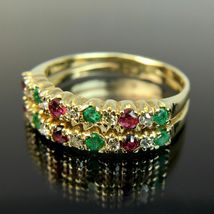 14k Yellow Gold Over Round Diamond Ruby &amp; Emerald Wedding Ring Set 2.85Ct - £81.85 GBP