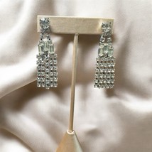 Vintage Prong Set Clear Rhinestone Waterfall Screw Back Earrings - $14.99
