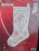 Janlynn Holiday Redwork Hand Embroidery Christmas Stocking Kit #023-0345 - $24.70