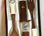 Hostess Florida Flamingo Server Set Wooden Spoon Fork Salt &amp; Pepper Shakers - $19.79