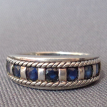 Vintage Sterling Silver Ring Deep Blue Sapphires Sz 7.25 Signed 925 CNA ... - £31.31 GBP
