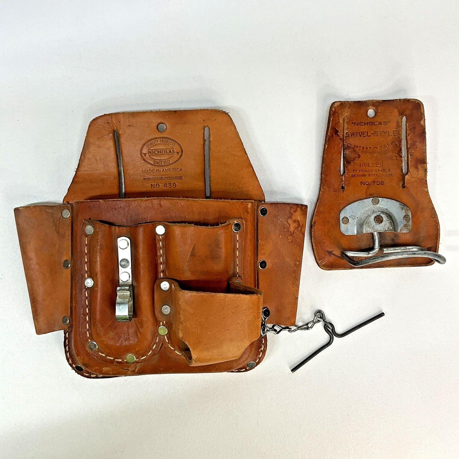 Nicholas VTG Cowhide Pro Line Tool Pouch Holder Belt Leather #438 Swivel... - $19.95