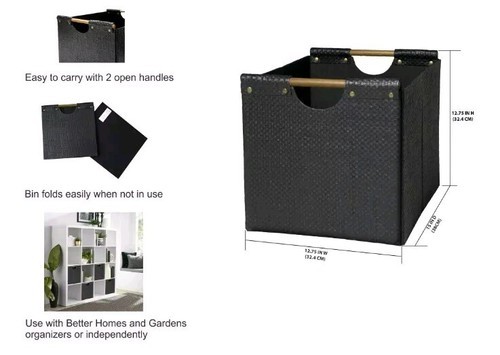 Better Homes & Garden™ ~ BLACK Woven w/Wood Handles ~ 12.75" ~ Storage Cube/Bin Item image 2