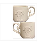 Mud Pie Initial Mug Raised Letter T Monogram White Ceramic Tea Coffee Cup - $13.86