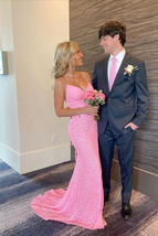 Elegant Pink Mermaid Formal Dress,Gorgeous Prom Dress With Glitter - £117.80 GBP