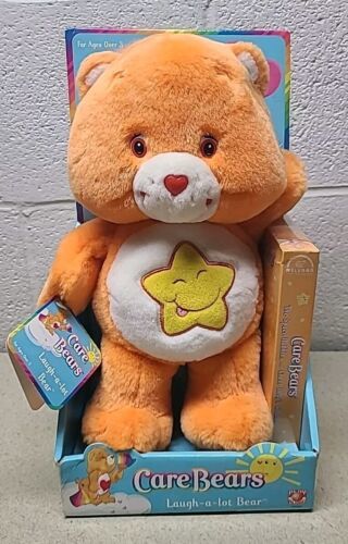 New Care Bears LAUGH-A-LOT BEAR 2003 Orange Plush Toy w/ Cartoon Video i... - $89.89