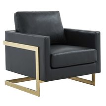 LeisureMod Lincoln Modern Mid-Century Upholstered Leather Accent Armchai... - £525.67 GBP