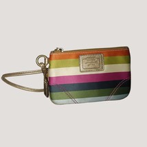 Coach Stripe Wristlet Clutch Multicolor Leather Colorful Womens Small Bag - £28.93 GBP