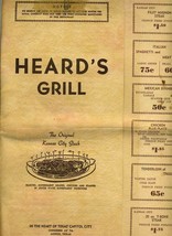 Heard&#39;s Grill Menus Congress at 7th Austin Texas 1944 - £104.40 GBP