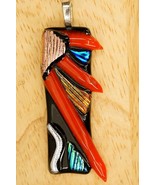 Studio Art Artisan Jewelry Dichroic Glass Necklace Pendant Red Rainbow T... - £19.54 GBP