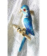 Elegant Blue &amp; White Enamel Gold-tone Parrot Bird Brooch 1950s vintage 1... - £9.61 GBP