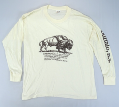 Vintage 80s Buffalo Ny T-Shirt Beige Papier Mince Logo Voyage - £26.01 GBP