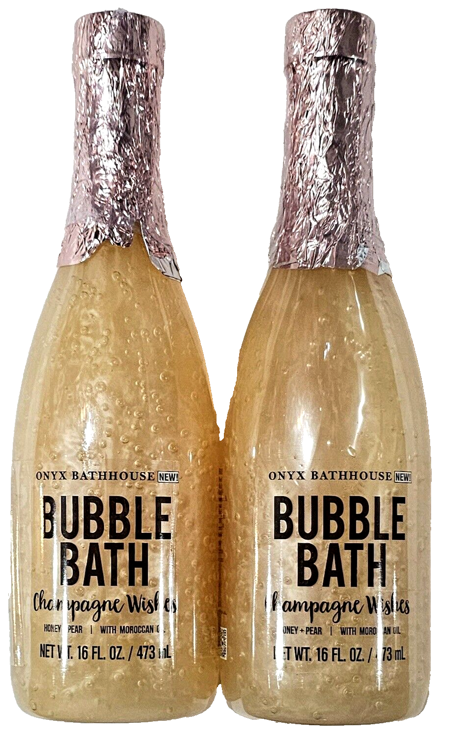 Primary image for 2 Pack Onyx Bathhouse Bubble Bath Champagne Wishes Honey Pear Moroccan Oil 16oz