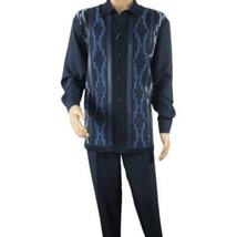Men Silversilk 2pc Fancy walking leisure suit Italian woven knits 4407 Navy Blue image 5