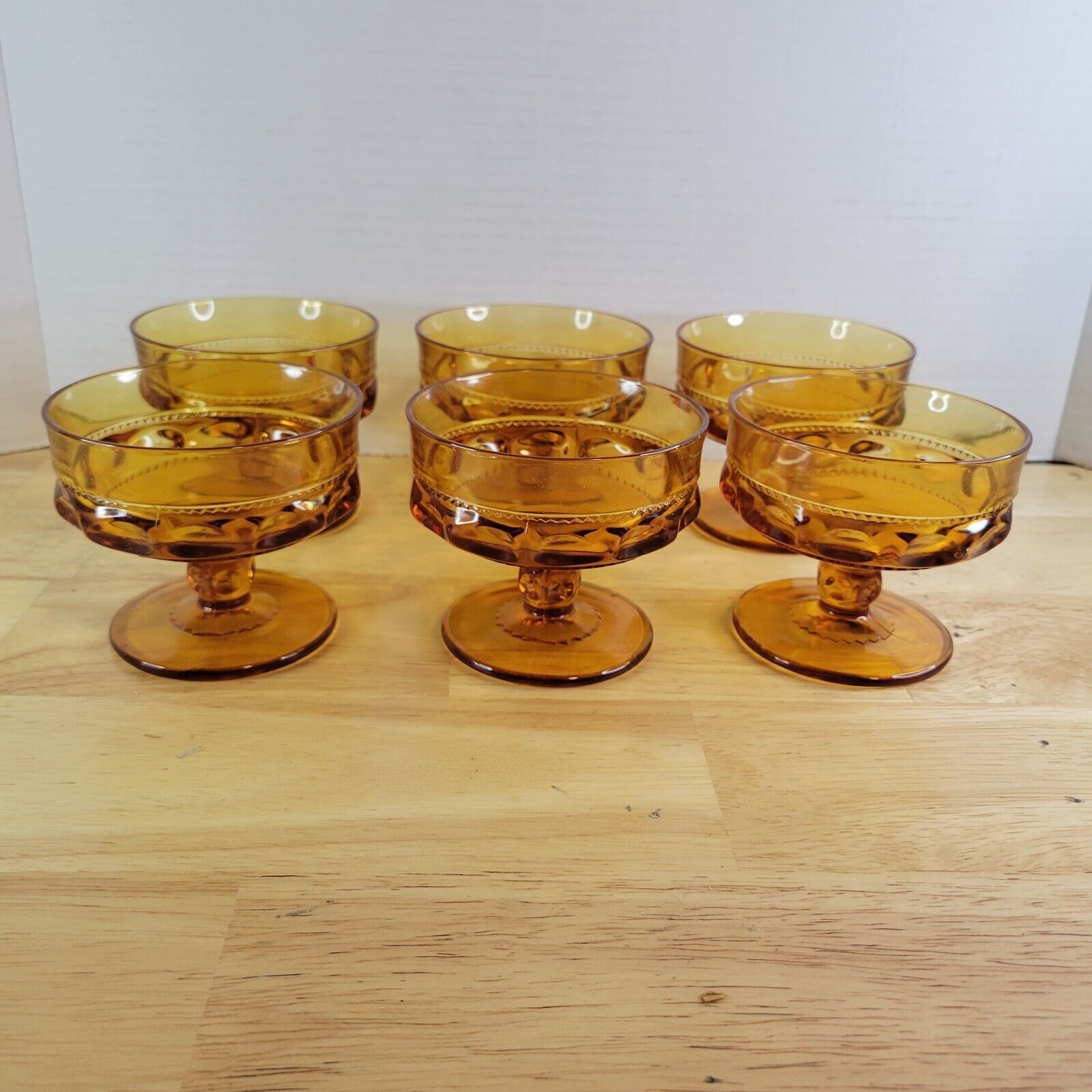 Primary image for Vintage 60's Kings Crown Sorbet Set of 6 Amber Glass pedestal cup