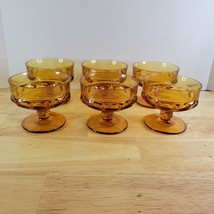 Vintage 60&#39;s Kings Crown Sorbet Set of 6 Amber Glass pedestal cup - $37.39