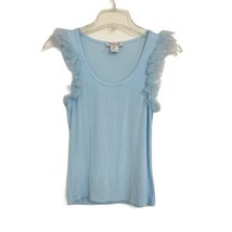 Rachel Zoe Tulle Trim Ribbed Tank Top Size S Light Blue Fairycore Festiv... - $5.00