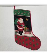 Vintage Needlepoint Christmas Stocking Santa With Presents Chimney &amp; Star - $452.18 MXN