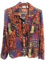 Chico’s Silk Button Front Shirt Women’s Size 0 4/6 S Tribal Tiki Boho Colorful - £21.22 GBP