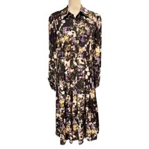Dalia MacPhee Dress Womens XL Purple Dark Floral Pleated Midi Artsy Grun... - $74.75