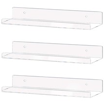 Clear Acrylic Shelf 15&quot; Invisible Floating Wall Ledge Bookshelf, Kids Book Displ - £27.16 GBP