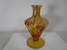 White Cristal Amber Swirl Art Glass Vase Made In Italy 6.5&quot; - $39.59
