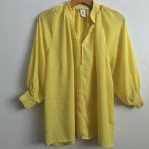 H&amp;M Shirt 6 Yellow Collarless Long Puff 3/4 Sleeves Henley Travel Resort Coastal - £13.74 GBP