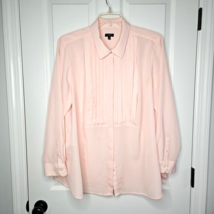 Talbots Pinktuck Chiffon Blouse 2X Plus Pink Long Sleeve Button Front Co... - $23.28
