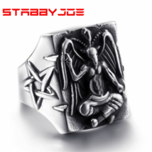 Stabbyjoe Mens Stainless Steel Biker Goth Punk Satanic Baphomet Ring SZE8-13 Usa - £11.77 GBP+