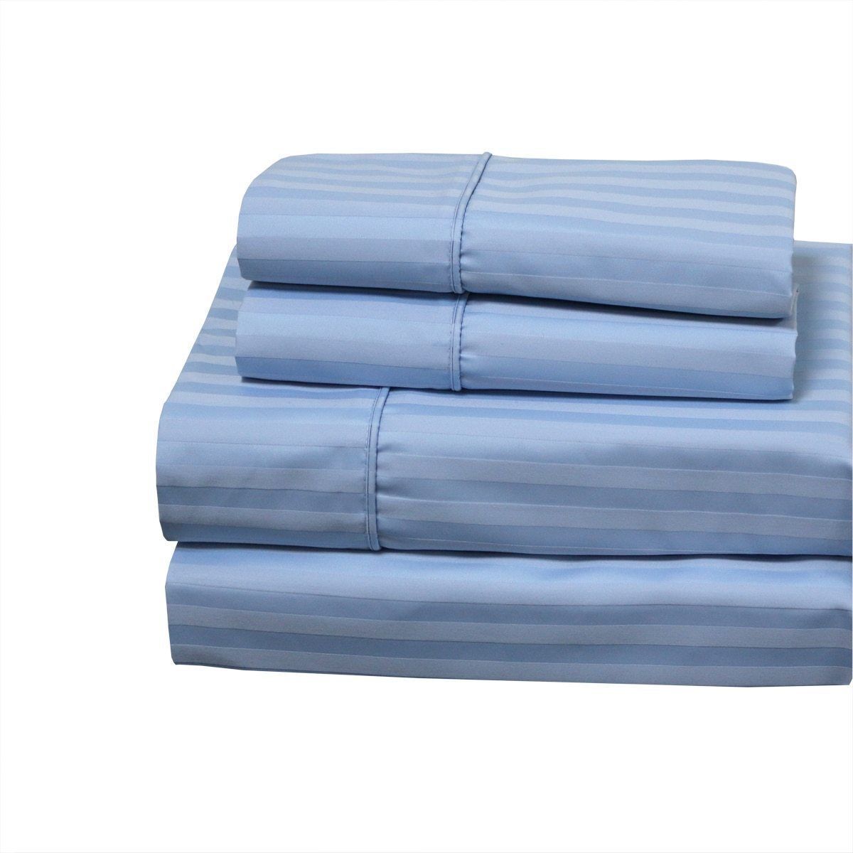 King Size Striped 650 Combed Cotton Sheet Sets-Color Blue