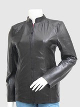 New Leather Jacket Black Color For Women Lapel Collar Zip Pockets Zipper... - $199.99