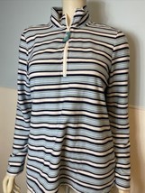 Appleseed&#39;s Navy, Teal, Light Blue, White Striped 1/4 Zip Long Sleeve Top Size M - £9.65 GBP