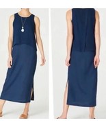 Pure J. Jill Blue Tank Shift 100% Linen Gauzy Sleeveless Sheath Dress 1X... - $29.99