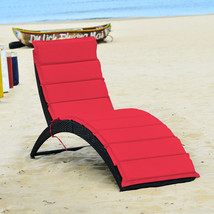 Folding Patio Rattan Lounge Chair Chaise Cushioned Portable for Lawn Garden Red - £136.30 GBP