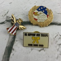 Lapel Pin Lot of 3 Eagle Crest American Flag Angel Support Our Troops Pa... - $11.88