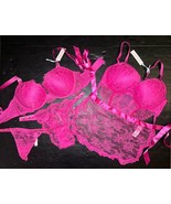 Victoria&#39;s Secret 34DD BRA SET+BOMBSHELL APRON BABYDOLL PINK LACE SHINE ... - $257.25 CAD