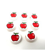 8 Red Apples Ceramic Beads 1&quot; Disc Peru Horizontal 2mm Hole Teacher Scho... - $10.88