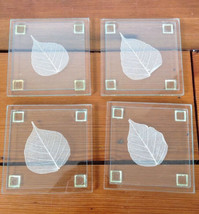 Set of 4 Real Leaf Clear Glass Floral Nature Drink Cocktail Coastal Coas... - $19.99