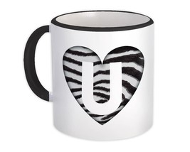 Monogram Letter U : Gift Mug Zebra Letter Initial ABC Animal Heart - $15.90