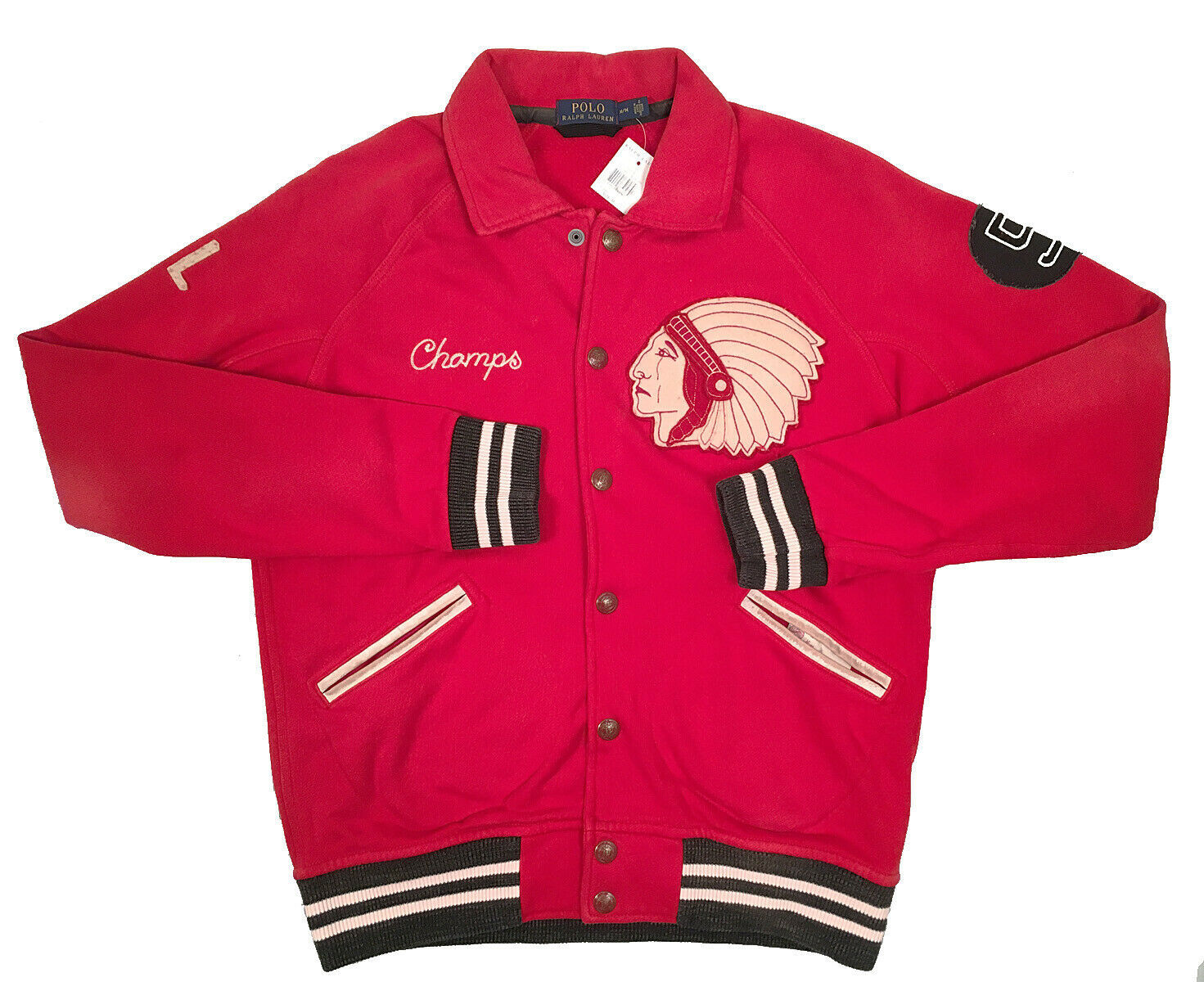 NEW Polo Ralph Lauren Jacket!  Weathered Red  Indian Head  Vintage Varsity Style - £158.97 GBP