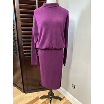 Three Dots Womens Blouson Dress Purple Stretch Midi Long Sleeve Modest L New - £17.67 GBP