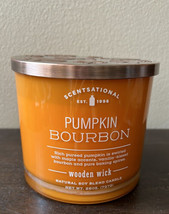 Scentsational Pumpkin Bourbon Candle  Glass Jar 26oz Wood Wick Soy Wax Blend - £29.09 GBP