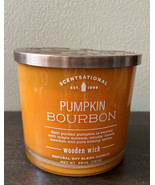 Scentsational Pumpkin Bourbon Candle  Glass Jar 26oz Wood Wick Soy Wax B... - £29.08 GBP