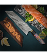 8&quot; DAMASCUS STEEL SANTOKU KNIFE HANDMADE JAPANESE TANTO CHEF KNIFE WITH ... - £124.12 GBP