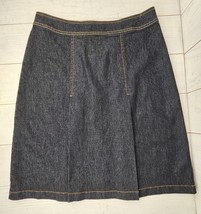 Bisou Bisou Denim Skirt Size 6 Dark Wash A Line Pleated Knee Length Bohb... - £19.32 GBP