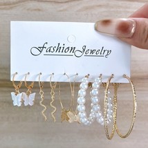 27 Styles Gold Butterfly Hoop Earrings SetVintage Jewelry Fashion Pearl Earrings - £10.51 GBP