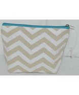 Ganz Brand ER39002 Chevron Design Beige Tan Teal Zipper Makeup Bag - £7.07 GBP