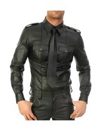 Men&#39;s Real Leather Police Uniform Shirt Full Sleeves Police Shirt Black ... - $1,938.74 MXN